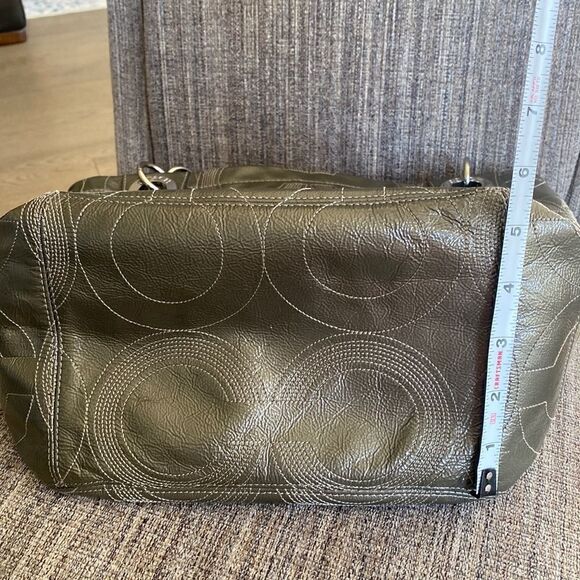 Coach Women’s Patent Leather Gray Stitched Monogram Top Zip Shoulder Handbag - Picture 11 of 16